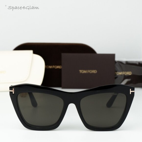 Tom Ford Woman Sunglasses Black Blue Block Clip-On Grey Cat Eye FT5971-B 014 NEW - Picture 3 of 14